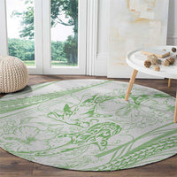 Sharks Couple Dreamy Polynesians Floral Sea Round Carpet Emerald - Polynesian Pride