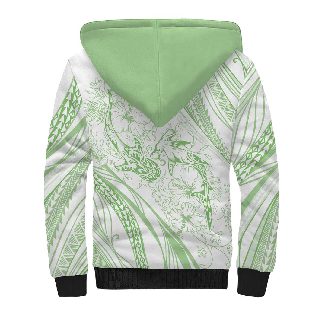Sharks Couple Dreamy Polynesians Floral Sea Sherpa Hoodie Emerald - Polynesian Pride