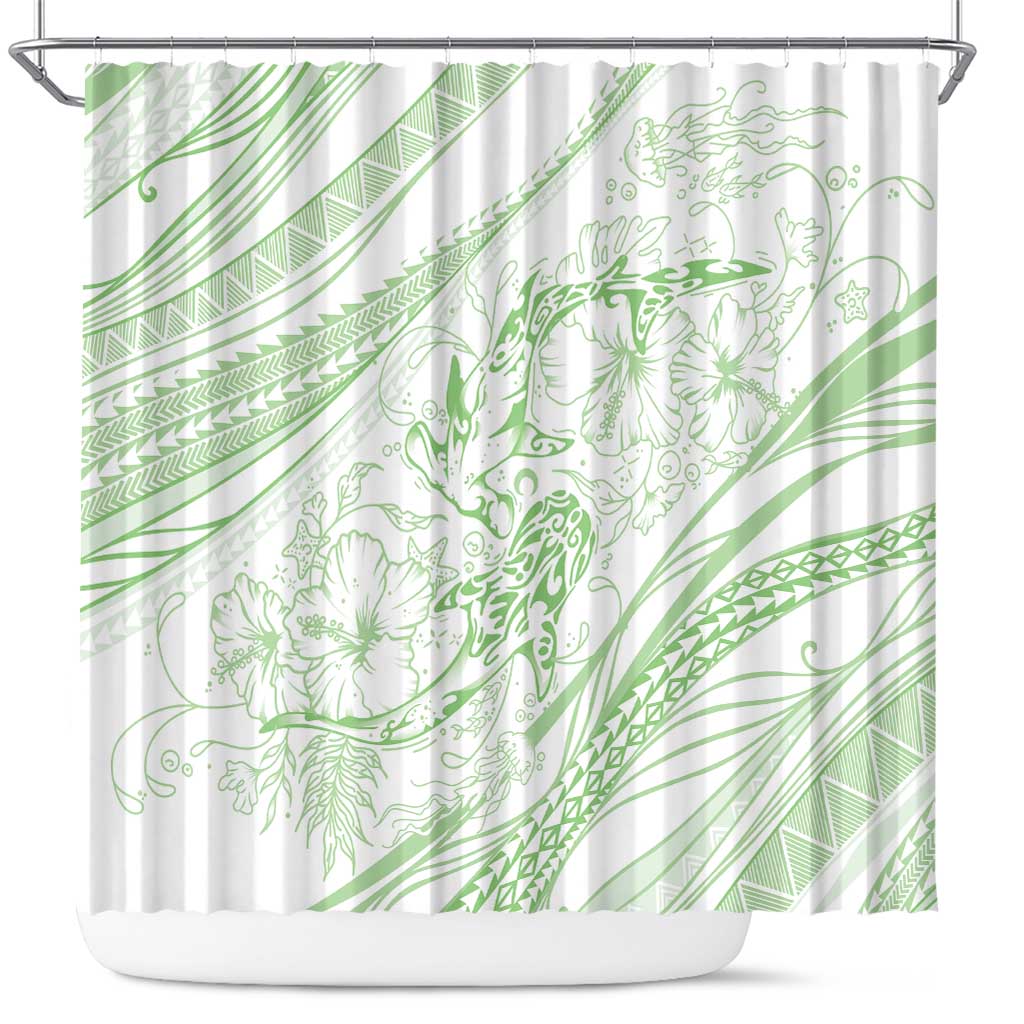 Sharks Couple Dreamy Polynesians Floral Sea Shower Curtain Emerald - Polynesian Pride