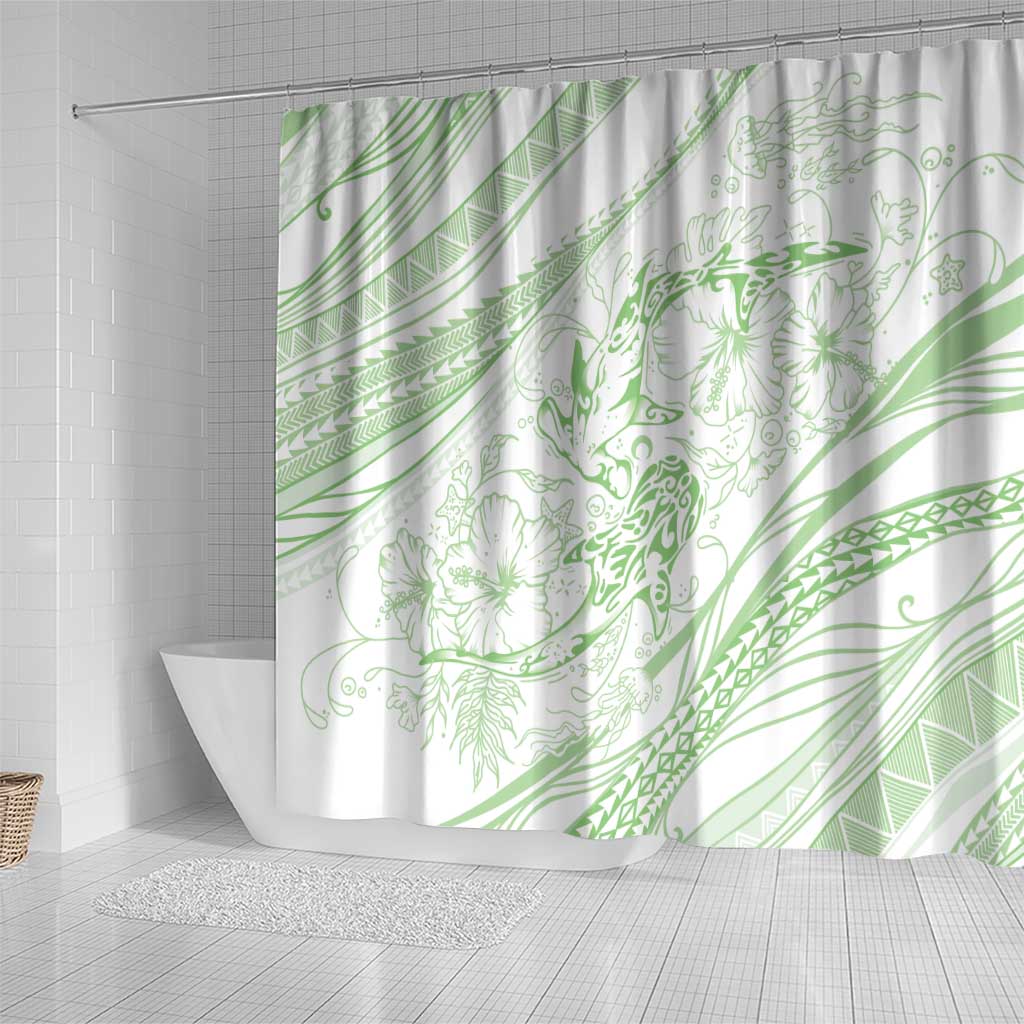 Sharks Couple Dreamy Polynesians Floral Sea Shower Curtain Emerald - Polynesian Pride