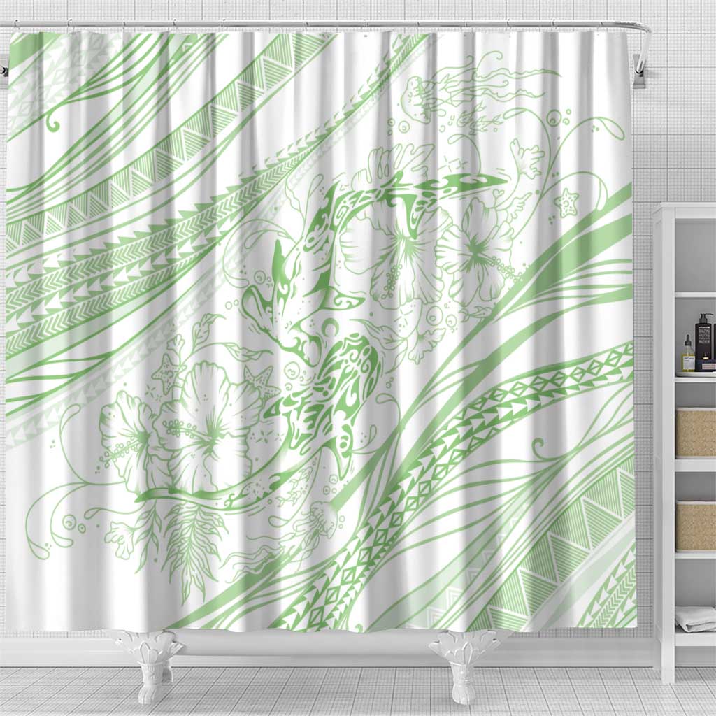 Sharks Couple Dreamy Polynesians Floral Sea Shower Curtain Emerald - Polynesian Pride