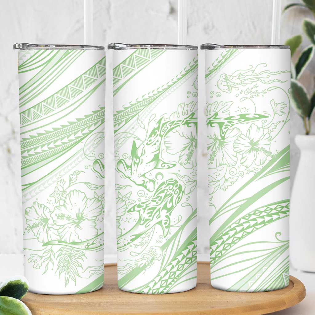 Sharks Couple Dreamy Polynesians Floral Sea Skinny Tumbler Emerald - Polynesian Pride