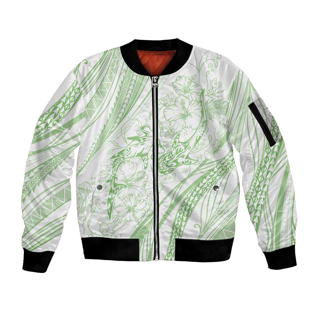 Sharks Couple Dreamy Polynesians Floral Sea Sleeve Zip Bomber Jacket Emerald LT7 Unisex Emerald - Polynesian Pride