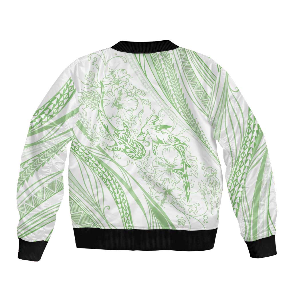 Sharks Couple Dreamy Polynesians Floral Sea Sleeve Zip Bomber Jacket Emerald LT7 - Polynesian Pride