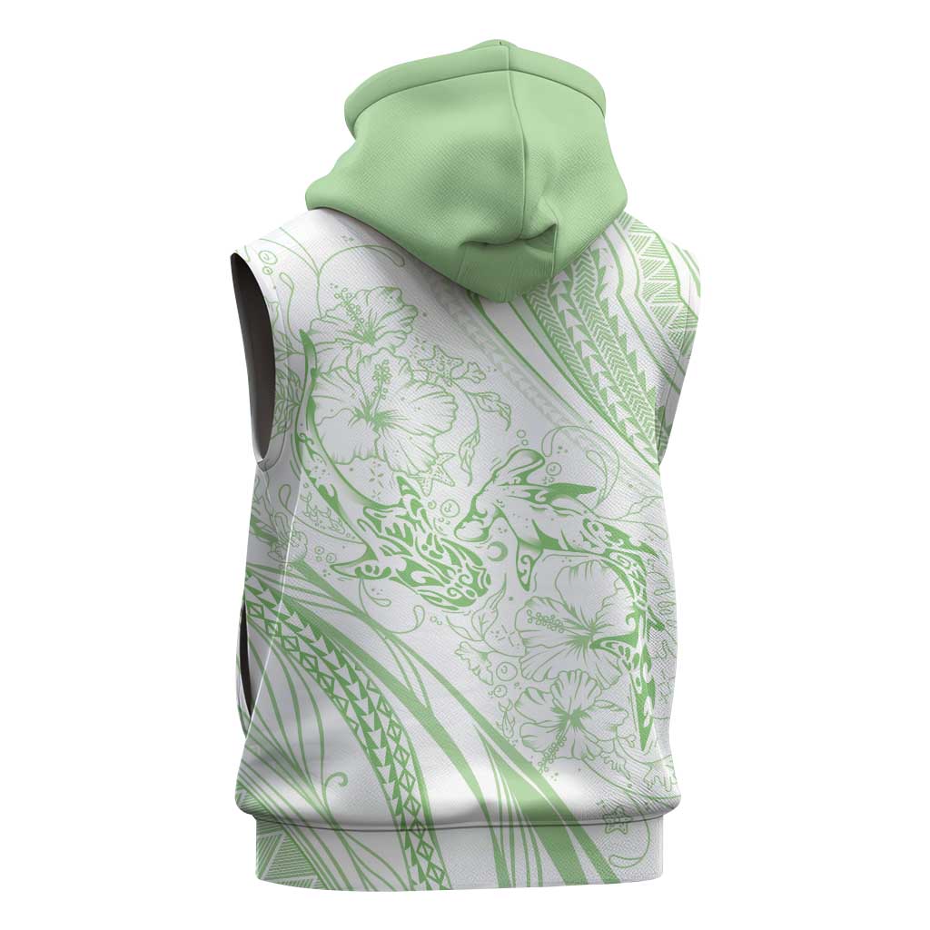 Sharks Couple Dreamy Polynesians Floral Sea Sleeveless Zip Hoodie Emerald LT7 - Polynesian Pride
