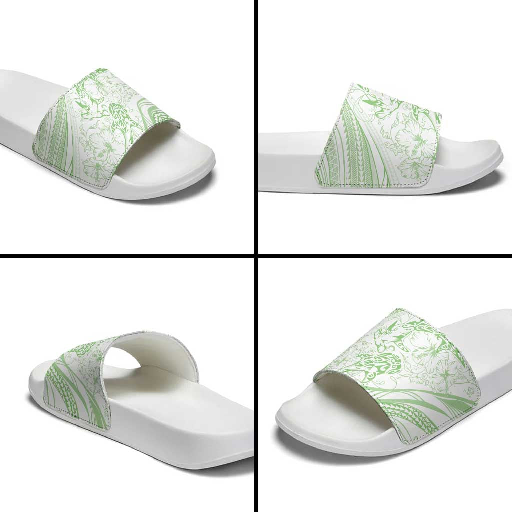 Sharks Couple Dreamy Polynesians Floral Sea Slide Sandals Emerald - Polynesian Pride