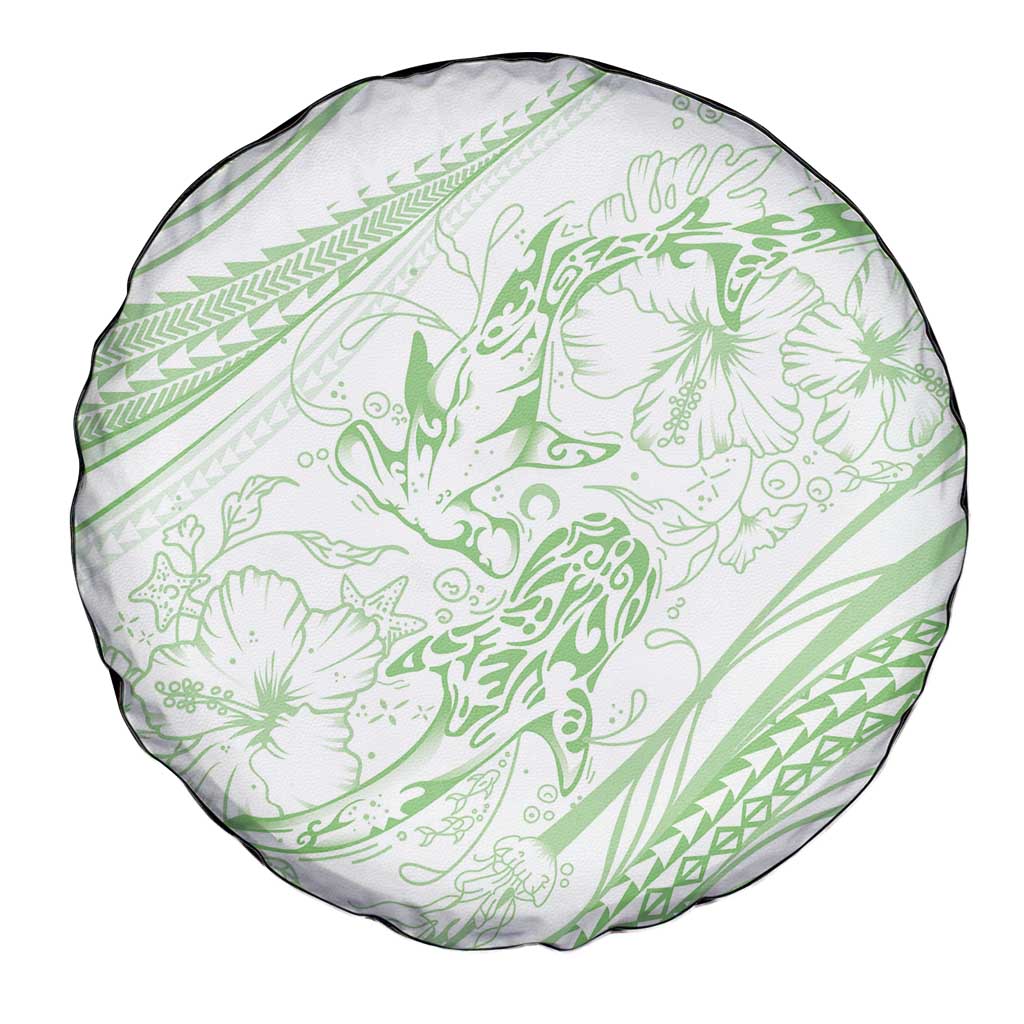 Sharks Couple Dreamy Polynesians Floral Sea Spare Tire Cover Emerald - Polynesian Pride