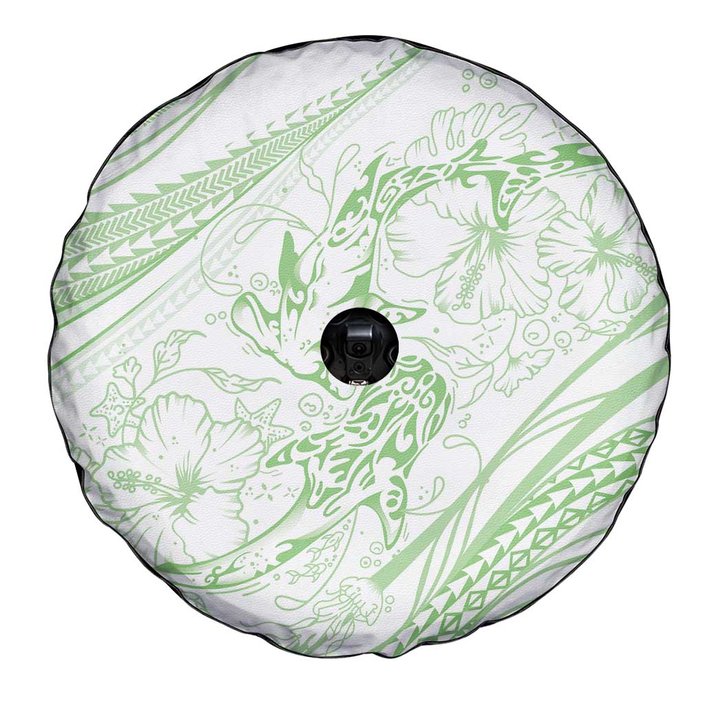 Sharks Couple Dreamy Polynesians Floral Sea Spare Tire Cover Emerald - Polynesian Pride