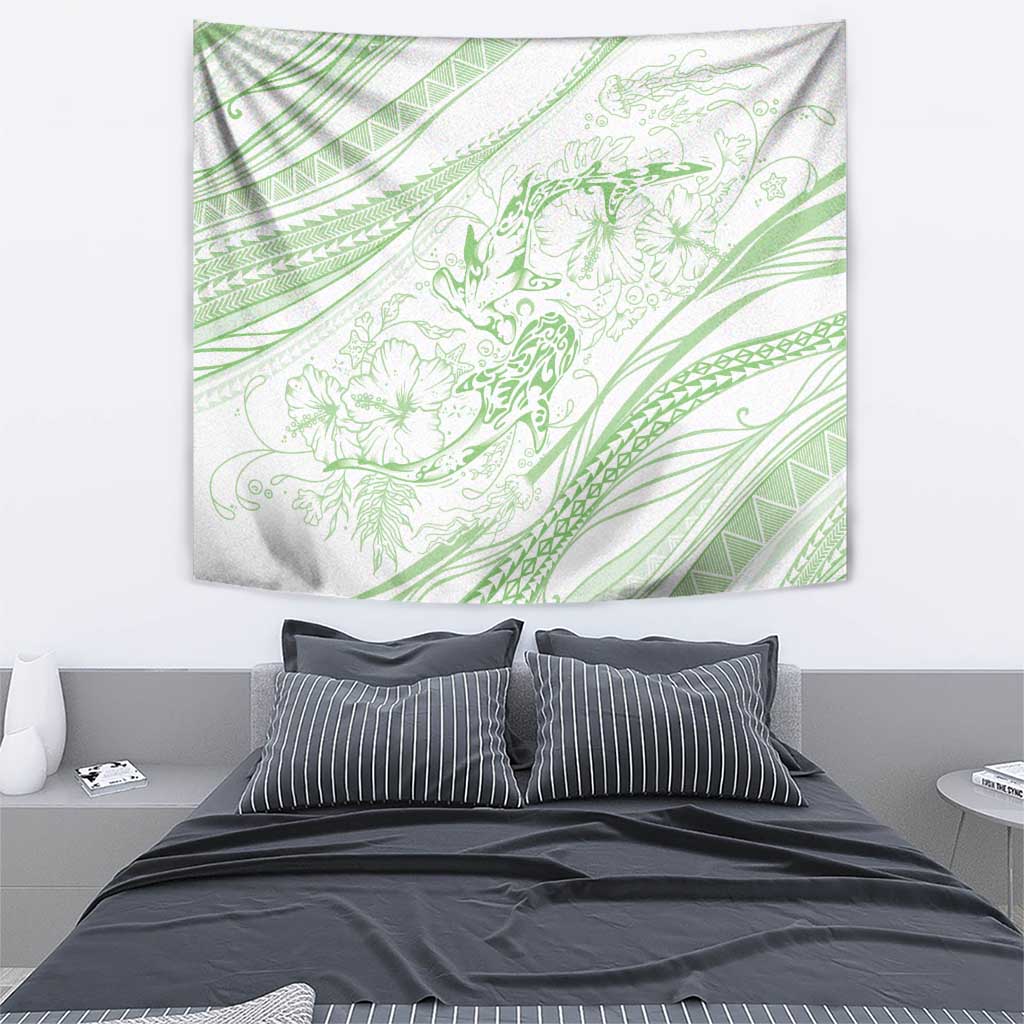 Sharks Couple Dreamy Polynesians Floral Sea Tapestry Emerald - Polynesian Pride