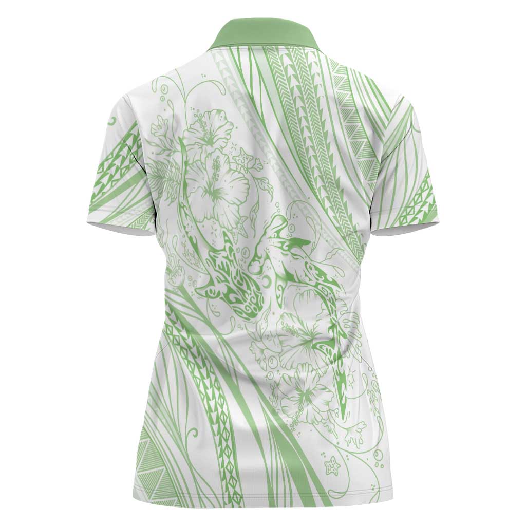 Sharks Couple Dreamy Polynesians Floral Sea Women Polo Shirt Emerald - Polynesian Pride