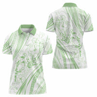 Sharks Couple Dreamy Polynesians Floral Sea Women Polo Shirt Emerald - Polynesian Pride