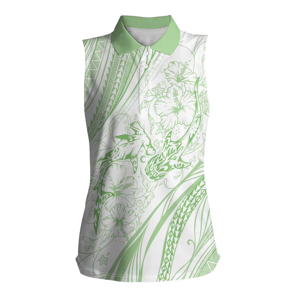 Sharks Couple Dreamy Polynesians Floral Sea Women Sleeveless Polo Shirt Emerald - Polynesian Pride