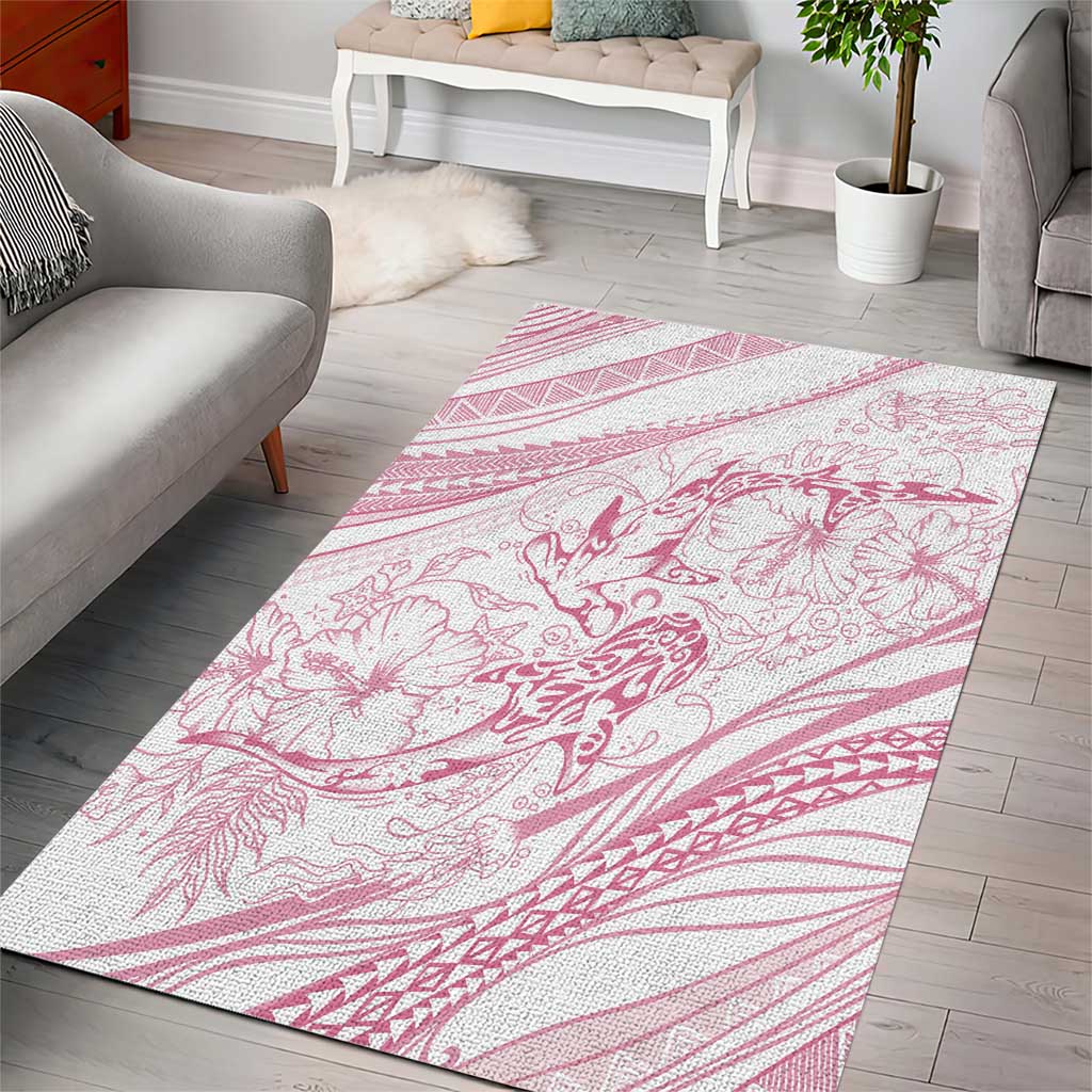 Sharks Couple Dreamy Polynesians Floral Sea Area Rug Pink - Polynesian Pride