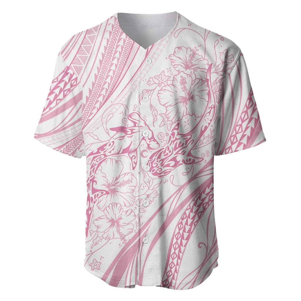 Sharks Couple Dreamy Polynesians Floral Sea Baseball Jersey Pink - Polynesian Pride