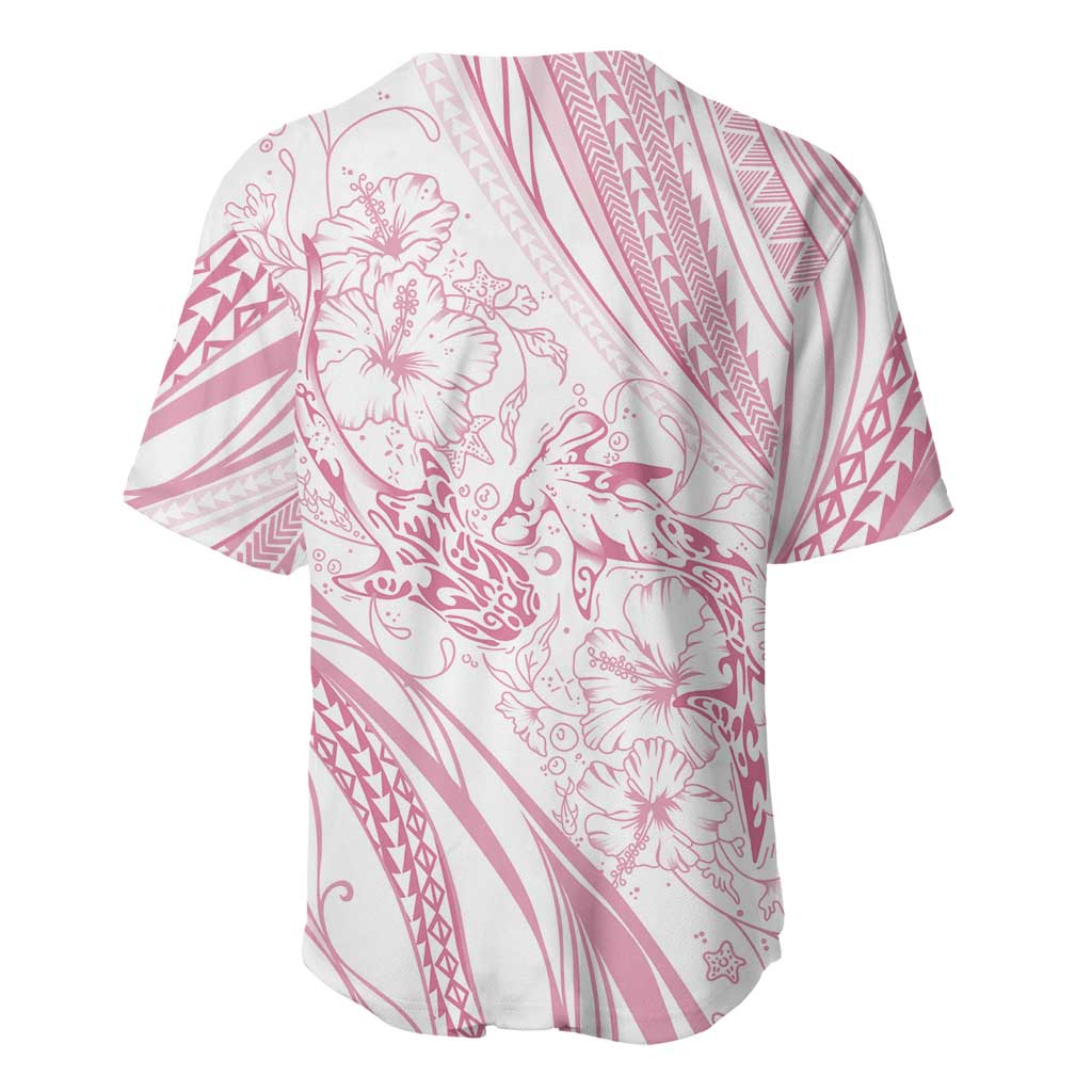 Sharks Couple Dreamy Polynesians Floral Sea Baseball Jersey Pink - Polynesian Pride