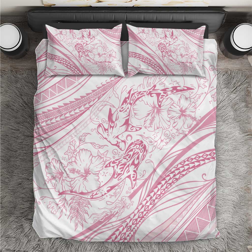 Sharks Couple Dreamy Polynesians Floral Sea Bedding Set Pink - Polynesian Pride