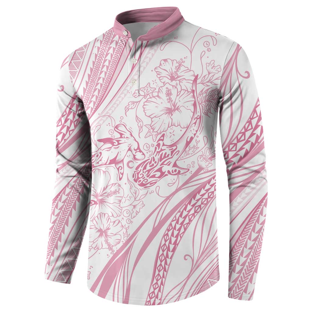 Sharks Couple Dreamy Polynesians Floral Sea Button Sweatshirt Pink - Polynesian Pride