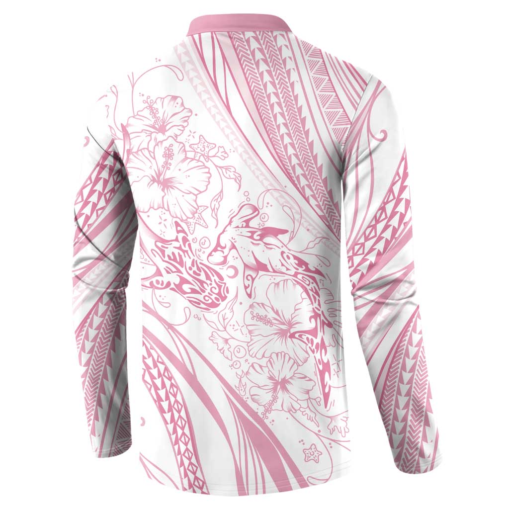 Sharks Couple Dreamy Polynesians Floral Sea Button Sweatshirt Pink - Polynesian Pride