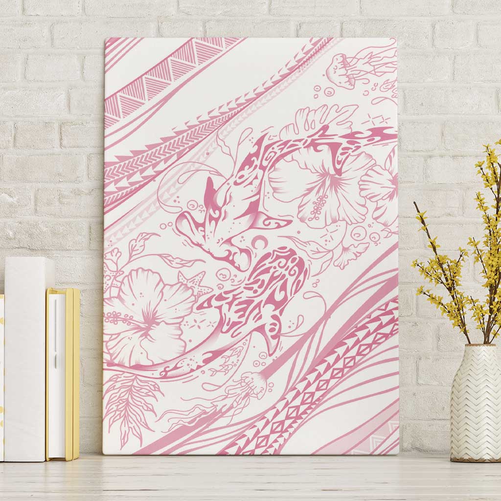 Sharks Couple Dreamy Polynesians Floral Sea Canvas Wall Art Pink - Polynesian Pride