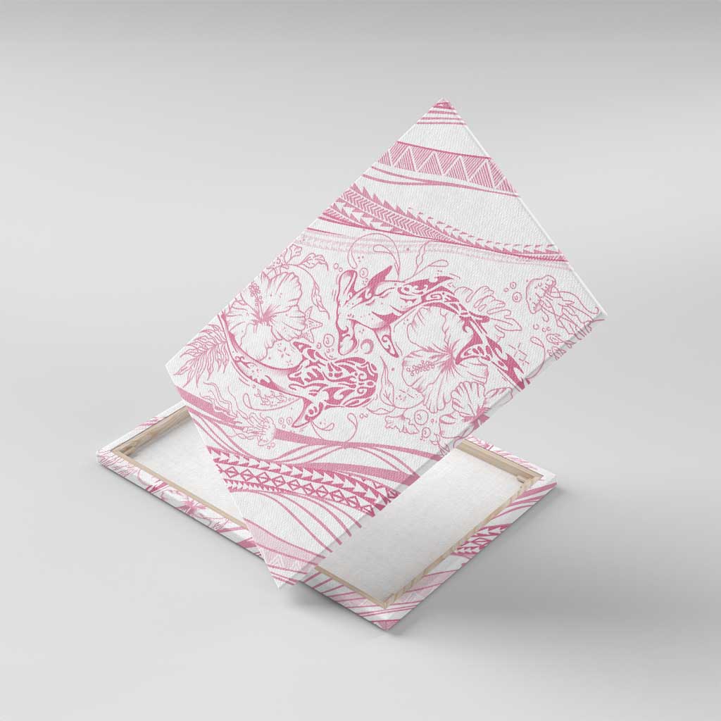 Sharks Couple Dreamy Polynesians Floral Sea Canvas Wall Art Pink - Polynesian Pride