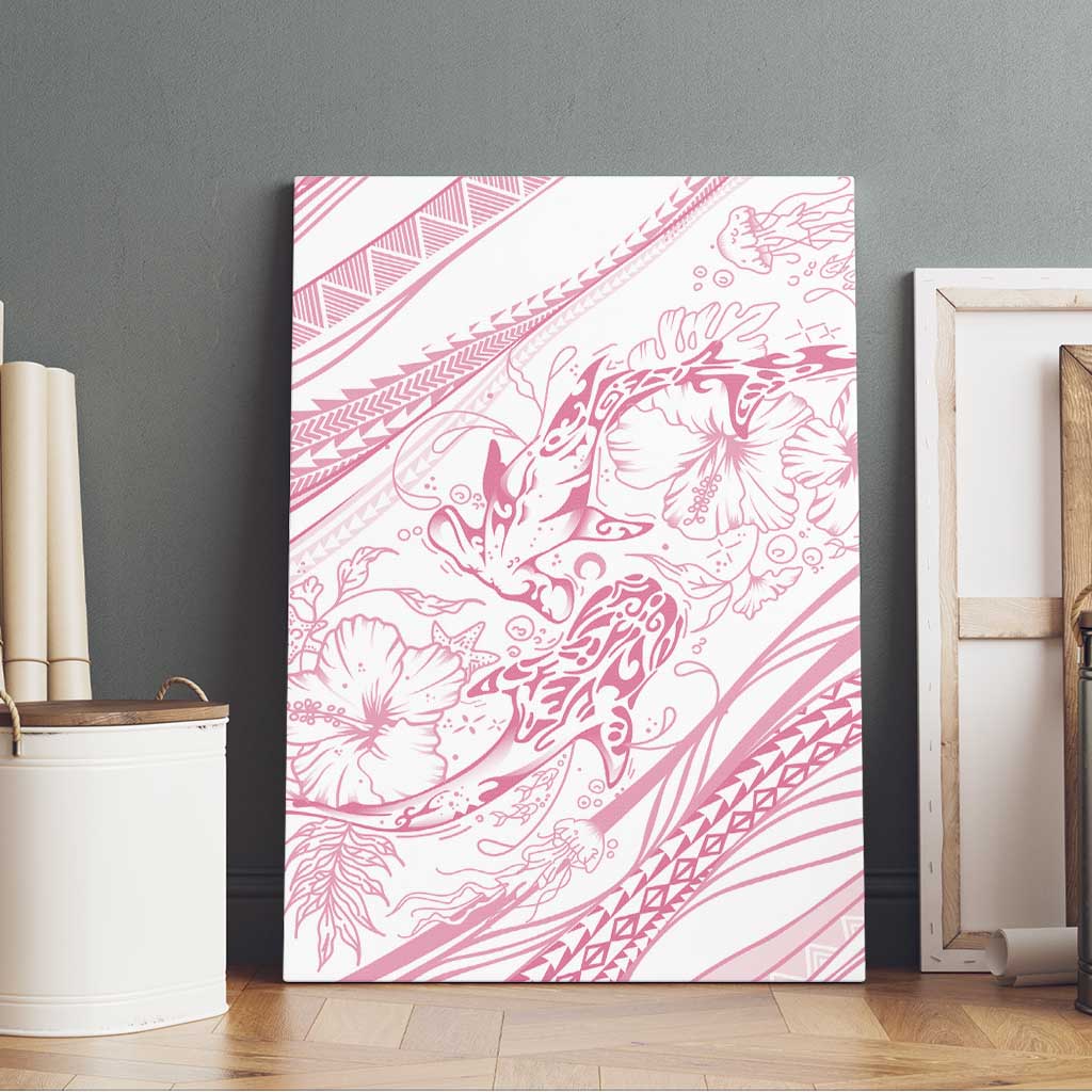 Sharks Couple Dreamy Polynesians Floral Sea Canvas Wall Art Pink - Polynesian Pride