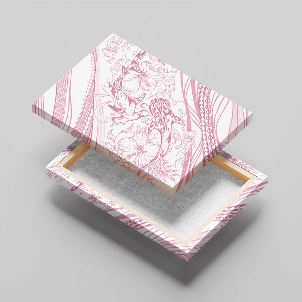 Sharks Couple Dreamy Polynesians Floral Sea Canvas Wall Art Pink - Polynesian Pride