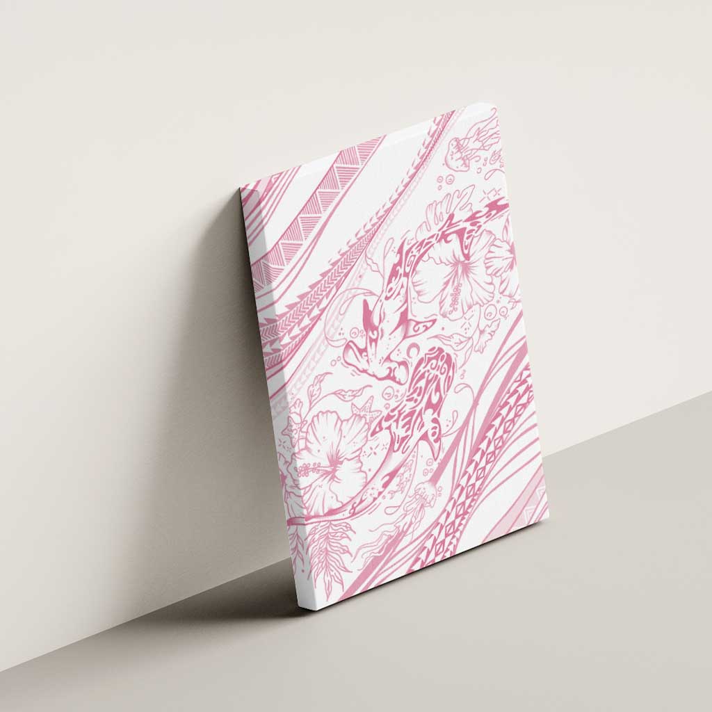Sharks Couple Dreamy Polynesians Floral Sea Canvas Wall Art Pink - Polynesian Pride