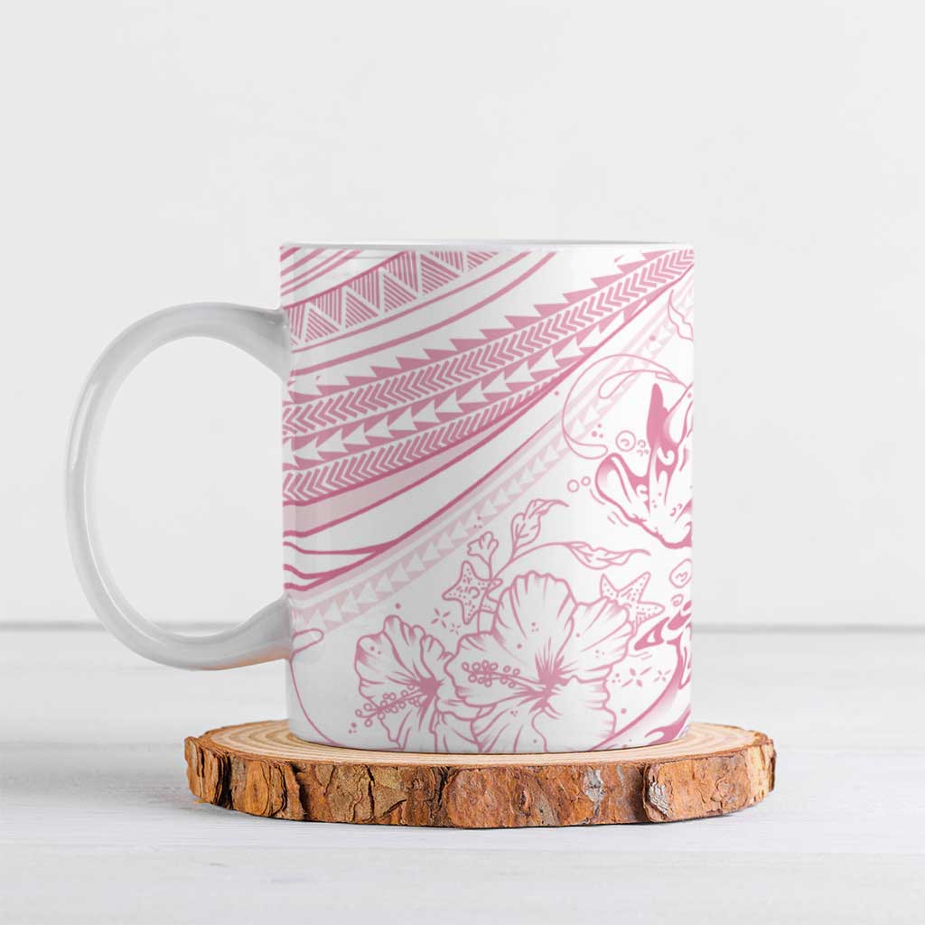 Sharks Couple Dreamy Polynesians Floral Sea Ceramic Mug Pink - Polynesian Pride