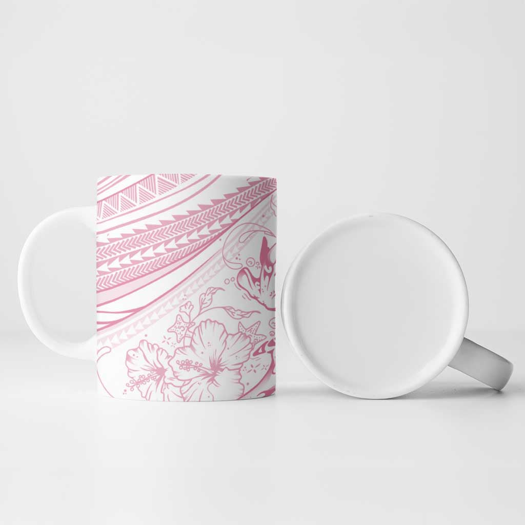 Sharks Couple Dreamy Polynesians Floral Sea Ceramic Mug Pink - Polynesian Pride