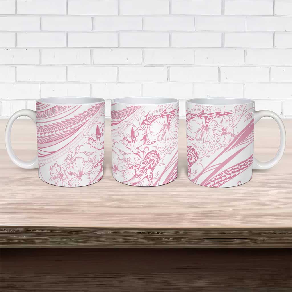 Sharks Couple Dreamy Polynesians Floral Sea Ceramic Mug Pink - Polynesian Pride