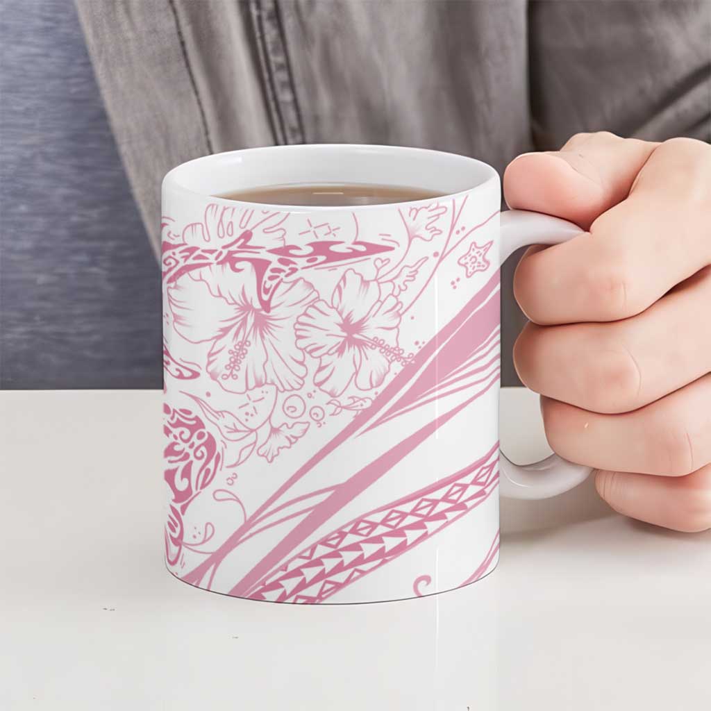 Sharks Couple Dreamy Polynesians Floral Sea Ceramic Mug Pink - Polynesian Pride