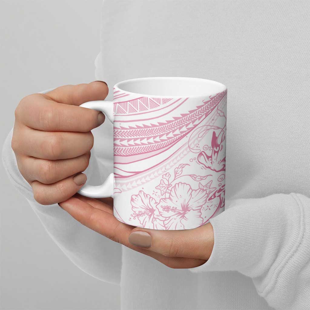 Sharks Couple Dreamy Polynesians Floral Sea Ceramic Mug Pink - Polynesian Pride