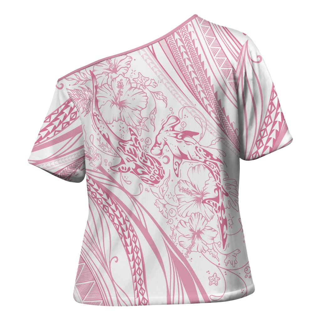 Sharks Couple Dreamy Polynesians Floral Sea Cross Shoulder Shirt Pink LT7 - Polynesian Pride