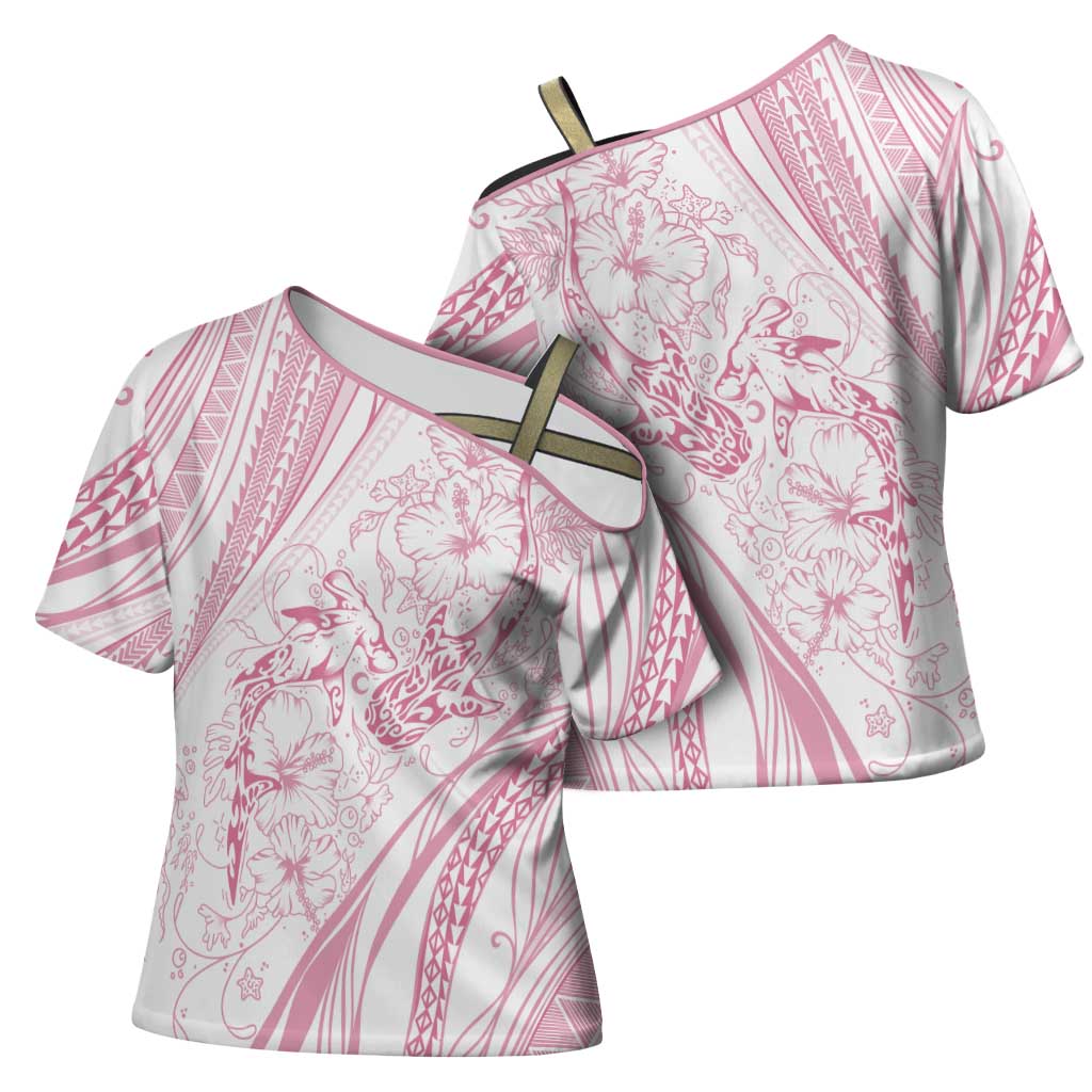 Sharks Couple Dreamy Polynesians Floral Sea Cross Shoulder Shirt Pink LT7 - Polynesian Pride