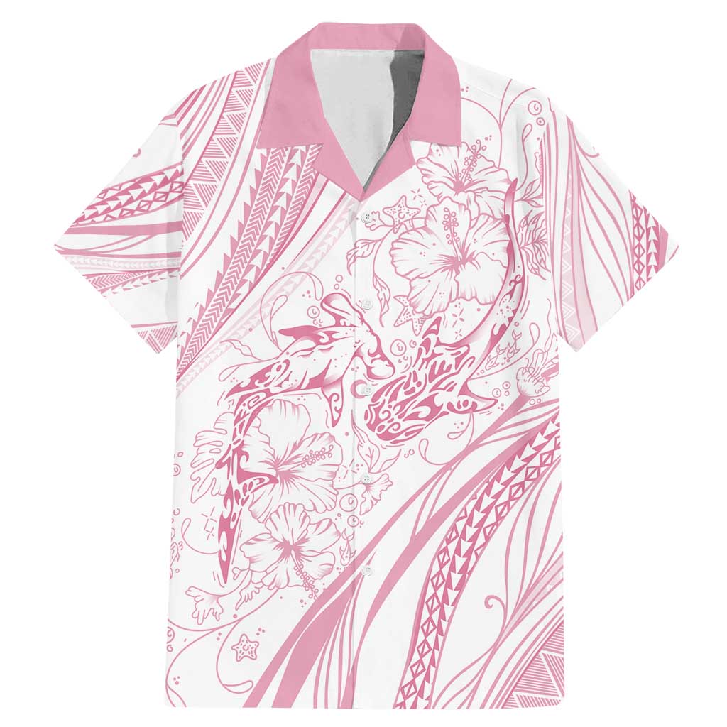 Sharks Couple Dreamy Polynesians Floral Sea Family Matching Mermaid Dress and Hawaiian Shirt Pink - Polynesian Pride