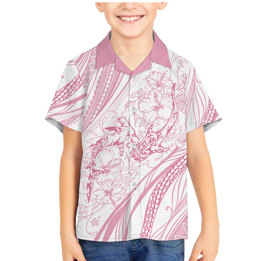 Sharks Couple Dreamy Polynesians Floral Sea Family Matching Mermaid Dress and Hawaiian Shirt Pink - Polynesian Pride