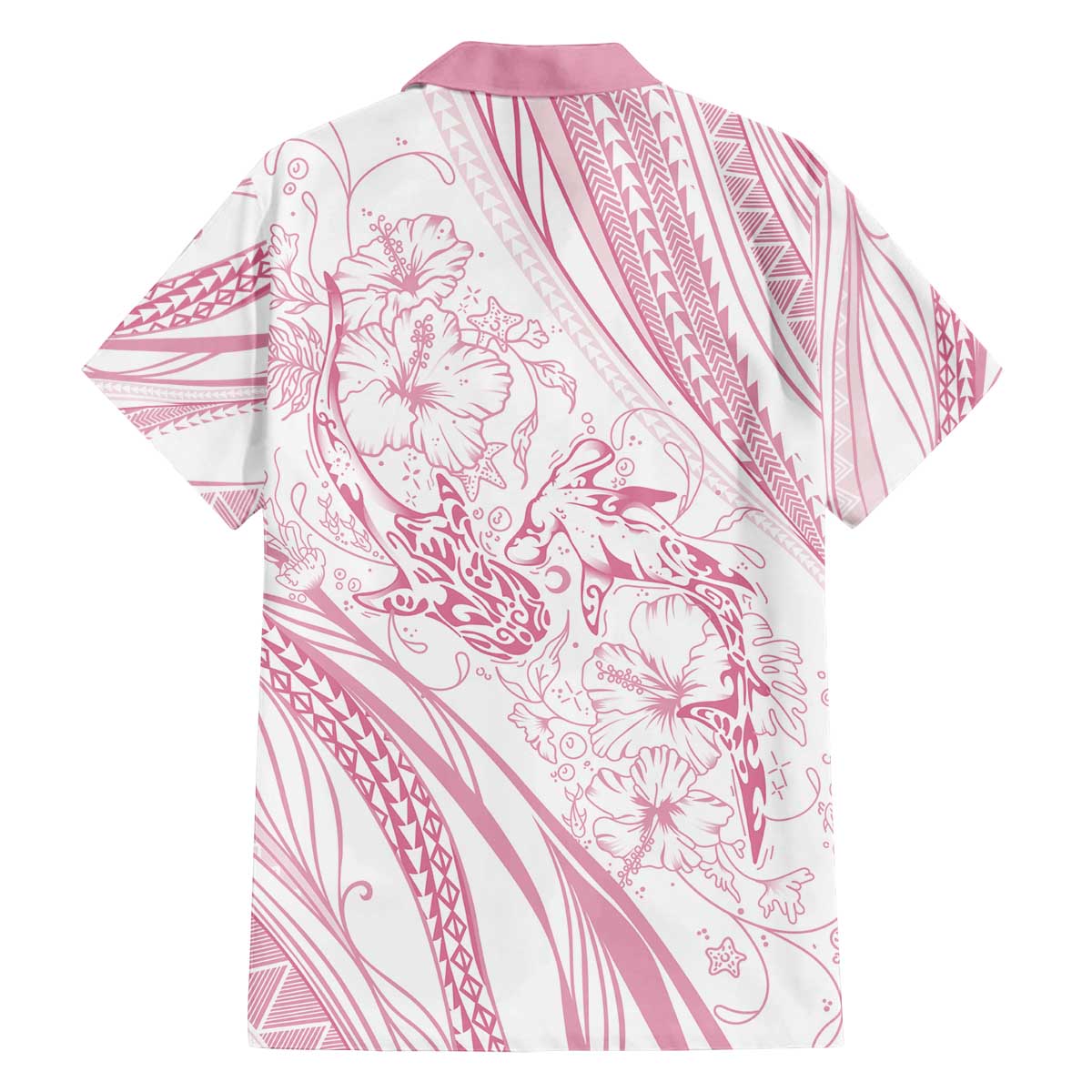 Sharks Couple Dreamy Polynesians Floral Sea Family Matching Off The Shoulder Long Sleeve Dress and Hawaiian Shirt Pink - Polynesian Pride