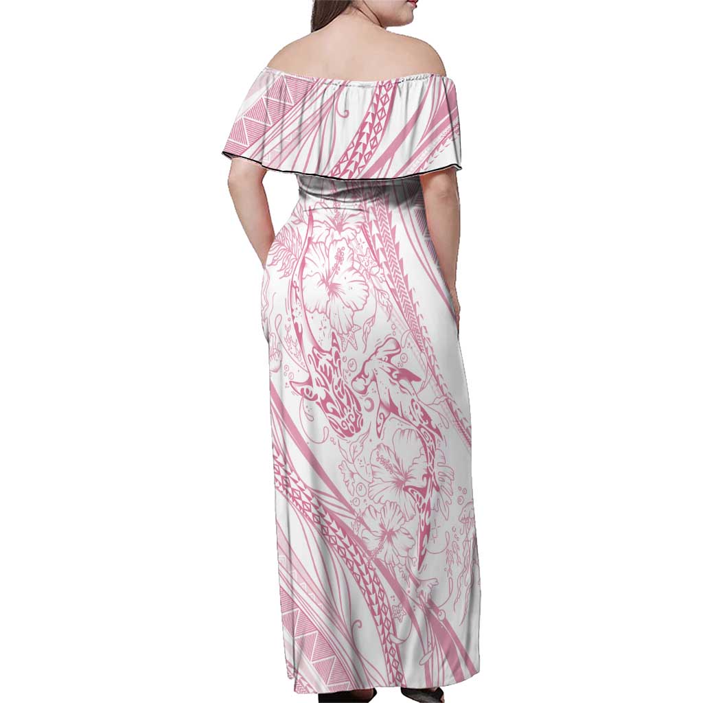Sharks Couple Dreamy Polynesians Floral Sea Family Matching Off Shoulder Maxi Dress and Hawaiian Shirt Pink - Polynesian Pride