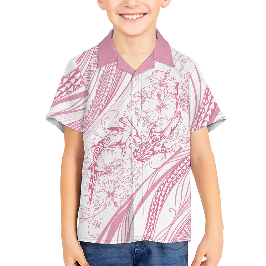 Sharks Couple Dreamy Polynesians Floral Sea Family Matching Puletasi and Hawaiian Shirt Pink LT7 Son's Shirt Pink - Polynesian Pride