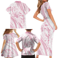Sharks Couple Dreamy Polynesians Floral Sea Family Matching Short Sleeve Bodycon Dress and Hawaiian Shirt Pink - Polynesian Pride