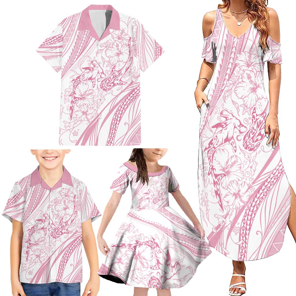 Sharks Couple Dreamy Polynesians Floral Sea Family Matching Summer Maxi Dress and Hawaiian Shirt Pink - Polynesian Pride