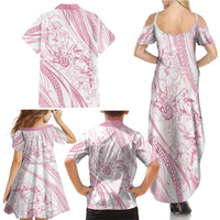 Sharks Couple Dreamy Polynesians Floral Sea Family Matching Summer Maxi Dress and Hawaiian Shirt Pink - Polynesian Pride