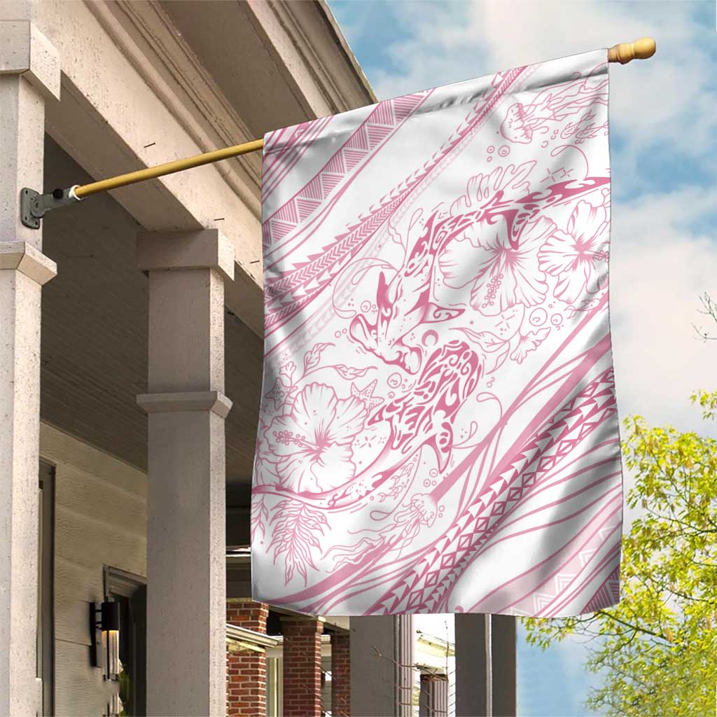 Sharks Couple Dreamy Polynesians Floral Sea Garden Flag Pink - Polynesian Pride