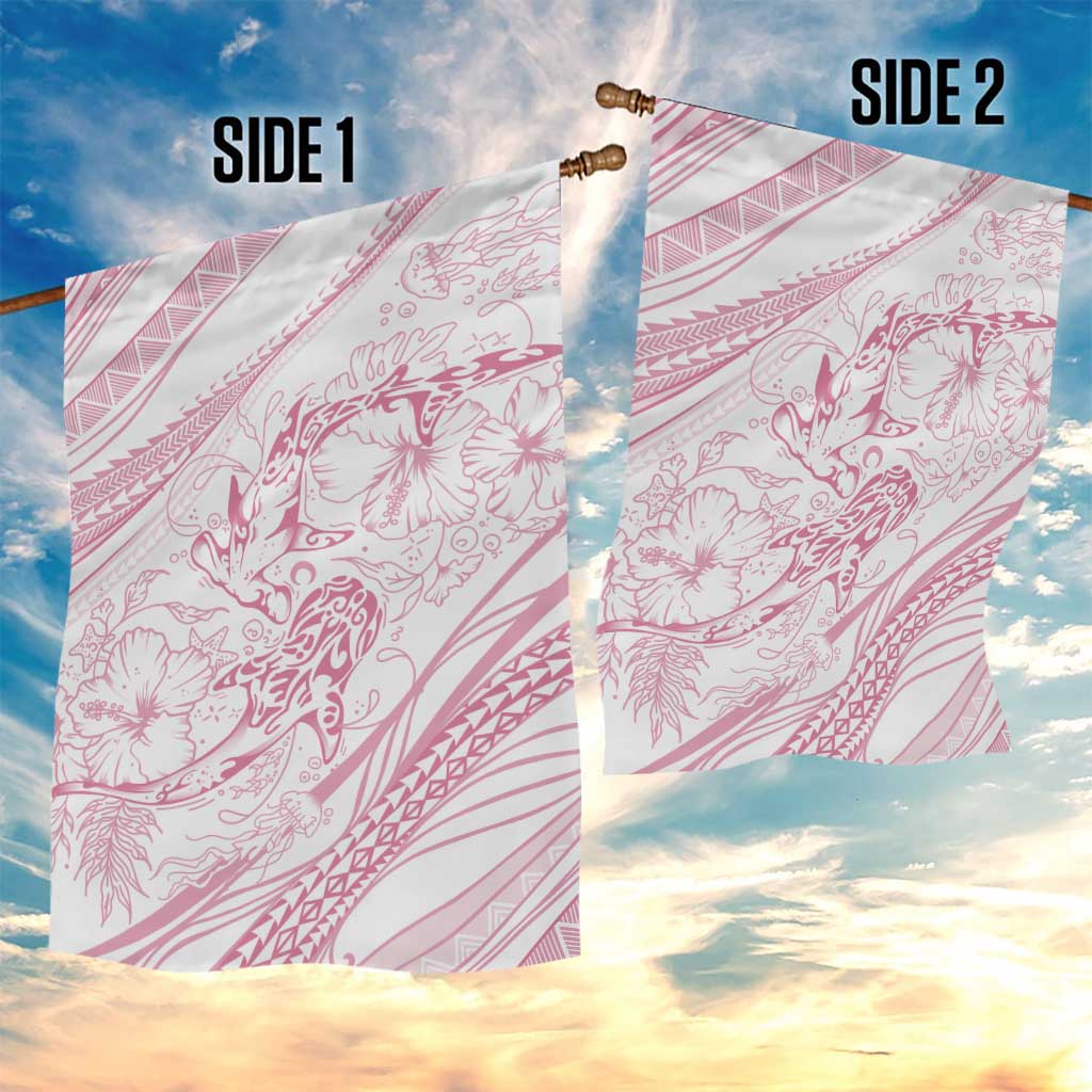 Sharks Couple Dreamy Polynesians Floral Sea Garden Flag Pink - Polynesian Pride