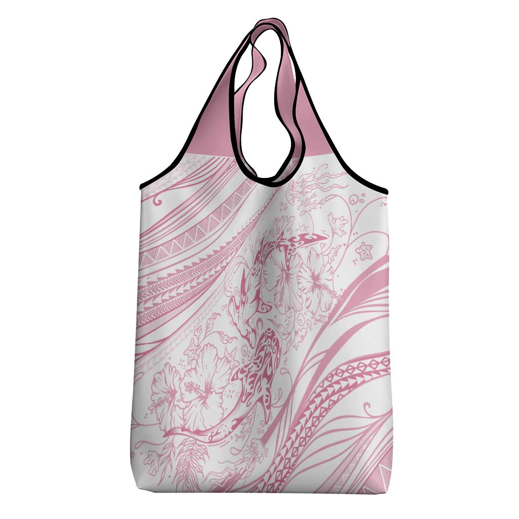 Sharks Couple Dreamy Polynesians Floral Sea Grocery Bag Pink - Polynesian Pride