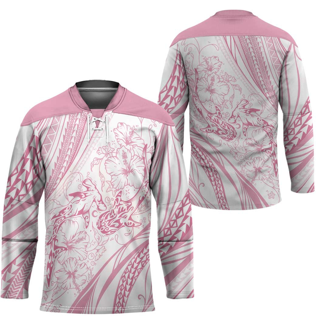 Sharks Couple Dreamy Polynesians Floral Sea Hockey Jersey Pink LT7 - Polynesian Pride