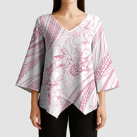 Sharks Couple Dreamy Polynesians Floral Sea Kimono Sleeve Blouse Pink - Polynesian Pride