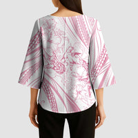 Sharks Couple Dreamy Polynesians Floral Sea Kimono Sleeve Blouse Pink - Polynesian Pride