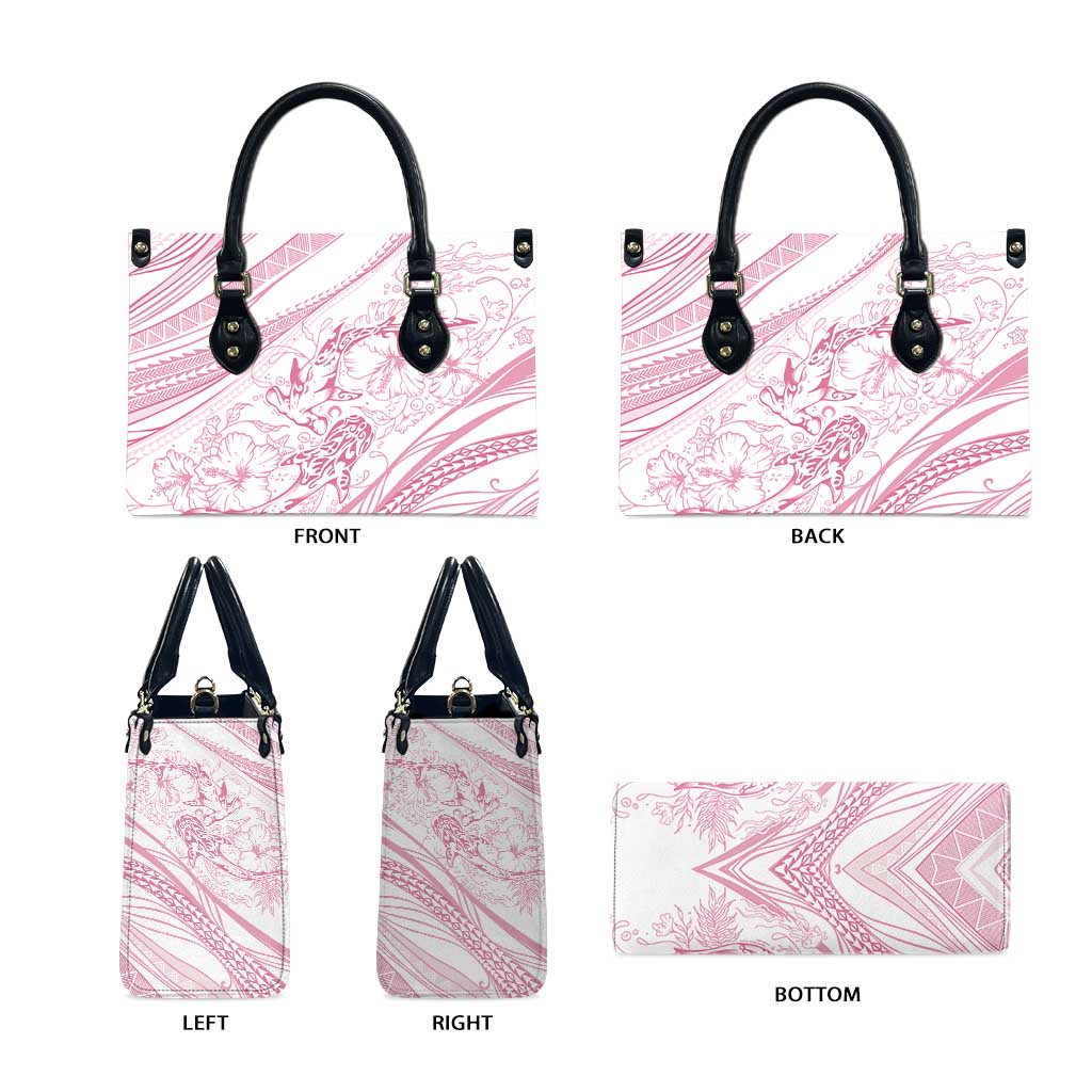Sharks Couple Dreamy Polynesians Floral Sea Leather Bag Pink - Polynesian Pride