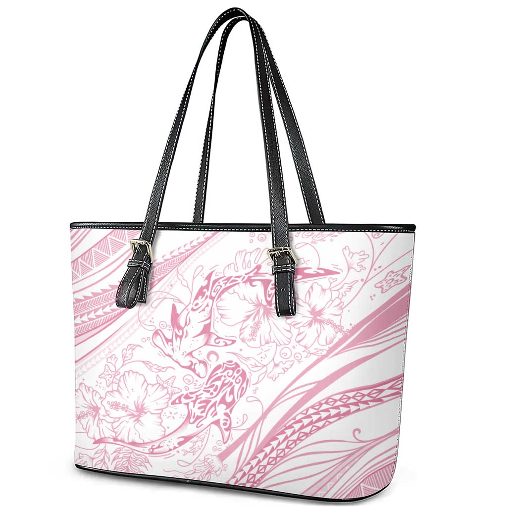 Sharks Couple Dreamy Polynesians Floral Sea Leather Tote Bag Pink - Polynesian Pride